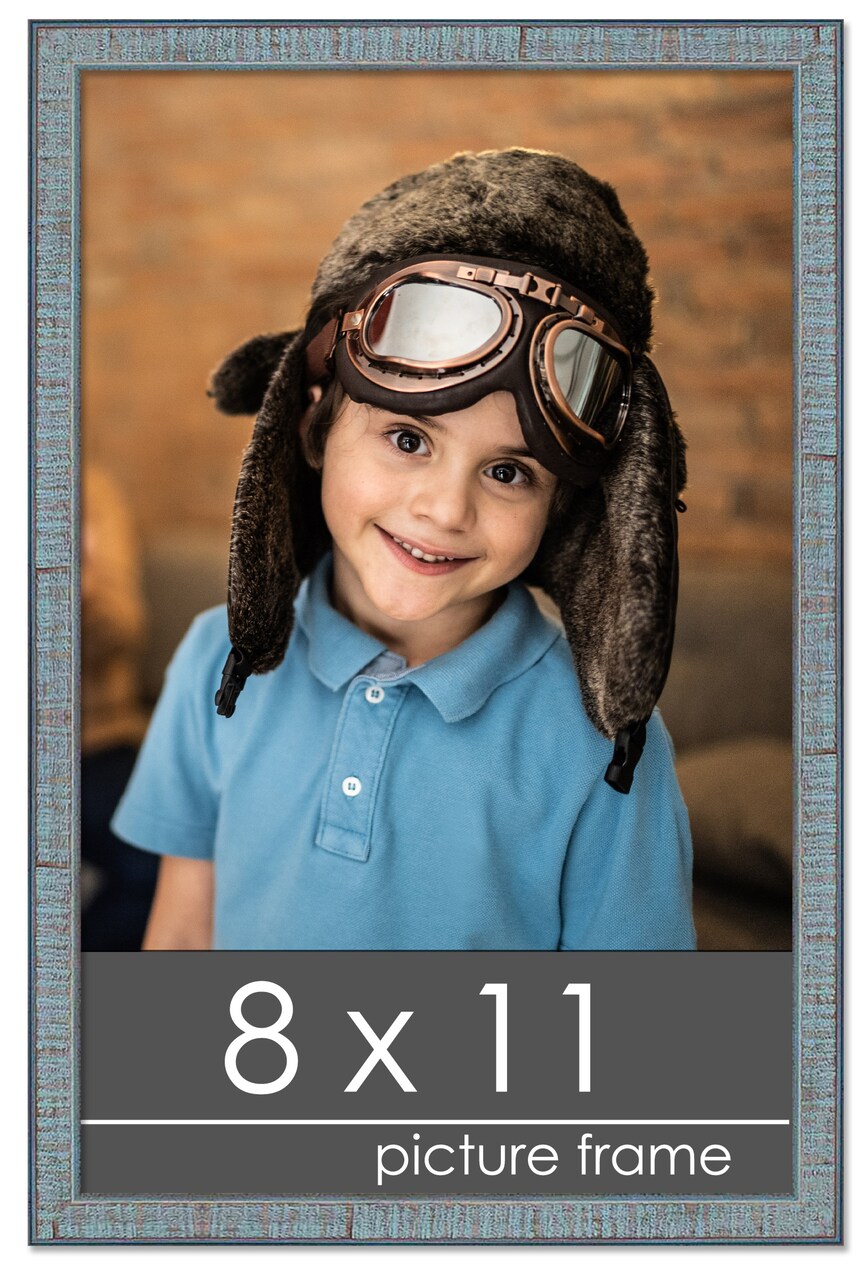 Photo Size Textured Blue Picture Frame - UV Acrylic, Foam Board Backing, Hanging Hardware